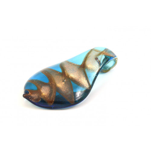 Lampworked glass pendant teardrop 65mm blue and bronze*